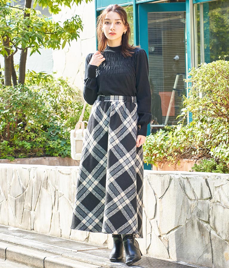 シャーリング デザイン パフスリーブ ニット トップス 長袖 553-5860