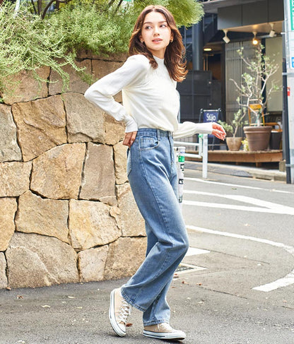 シャーリング デザイン パフスリーブ ニット トップス 長袖 553-5860