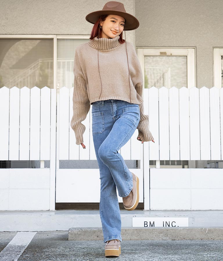 オフタートル クロップド 起毛 ニット トップス 853-5711