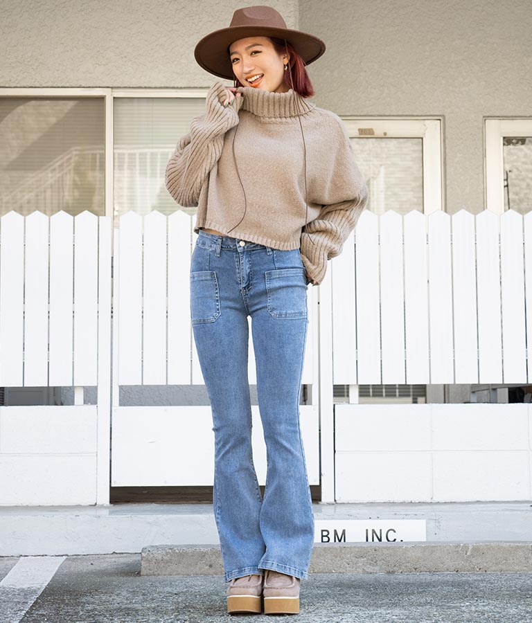 オフタートル クロップド 起毛 ニット トップス 853-5711