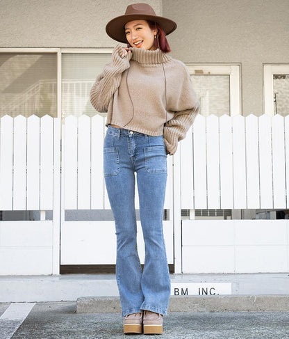 オフタートル クロップド 起毛 ニット トップス 853-5711