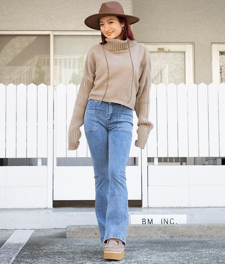 オフタートル クロップド 起毛 ニット トップス 853-5711