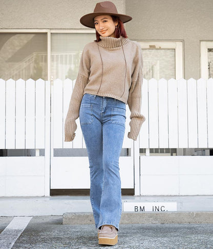 オフタートル クロップド 起毛 ニット トップス 853-5711