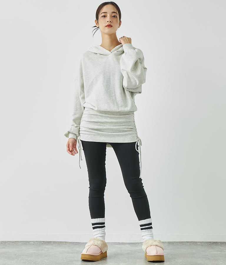 サイドギャザー裏毛スウェットパーカーワンピース 797-9046