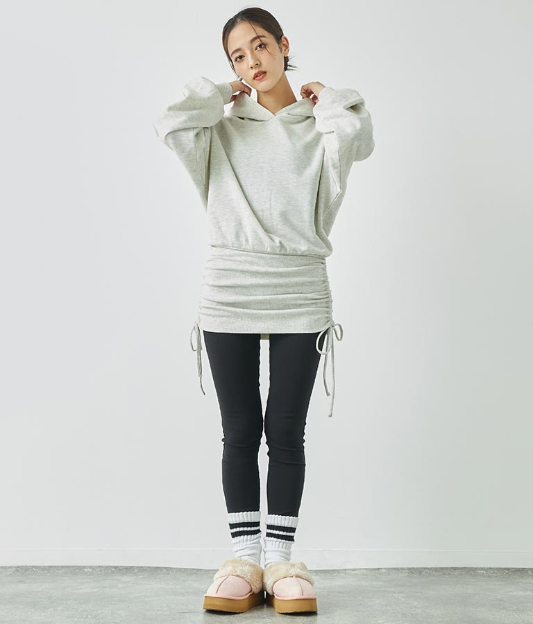 サイドギャザー裏毛スウェットパーカーワンピース 797-9046