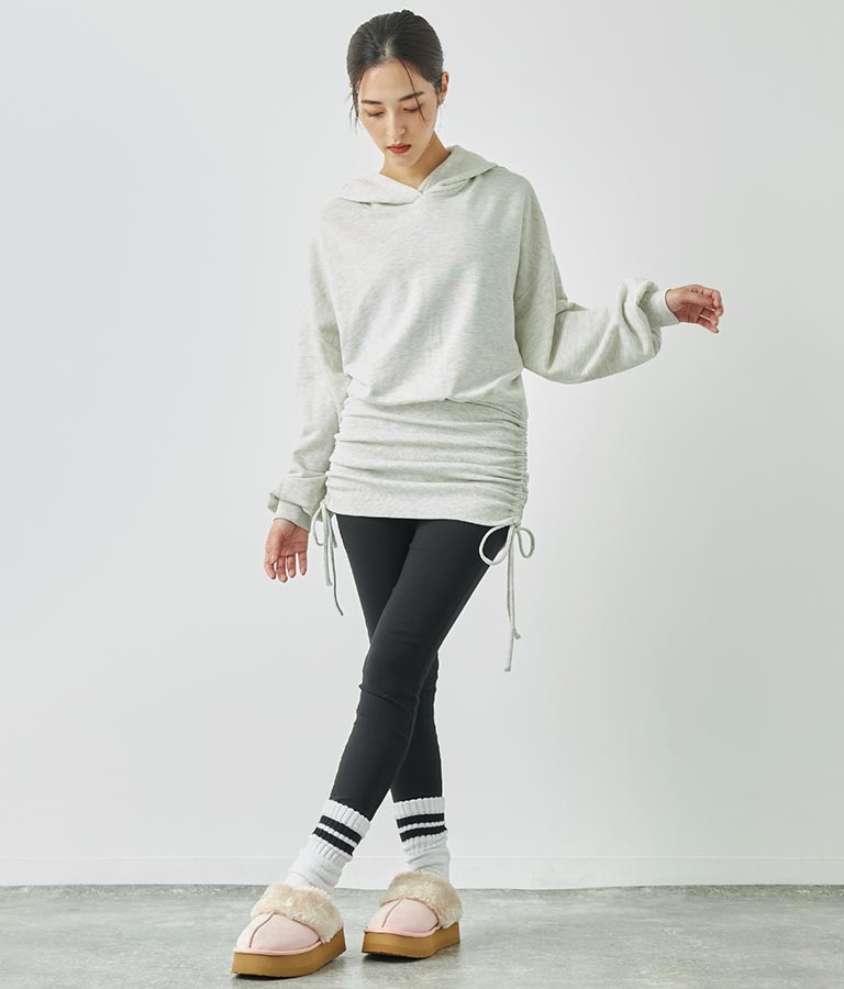 サイドギャザー裏毛スウェットパーカーワンピース 797-9046