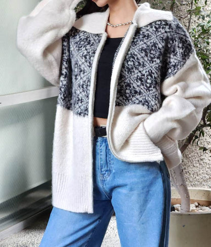 オリエンタル柄 モヘアニット カーディガン ブルゾン 長袖 495-2613