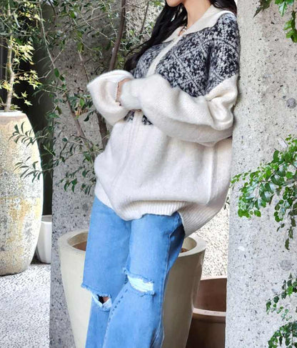 オリエンタル柄 モヘアニット カーディガン ブルゾン 長袖 495-2613