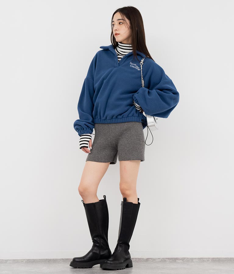 英字刺繍 スキッパー フリース トップス【別売りSETUP】 793-9055