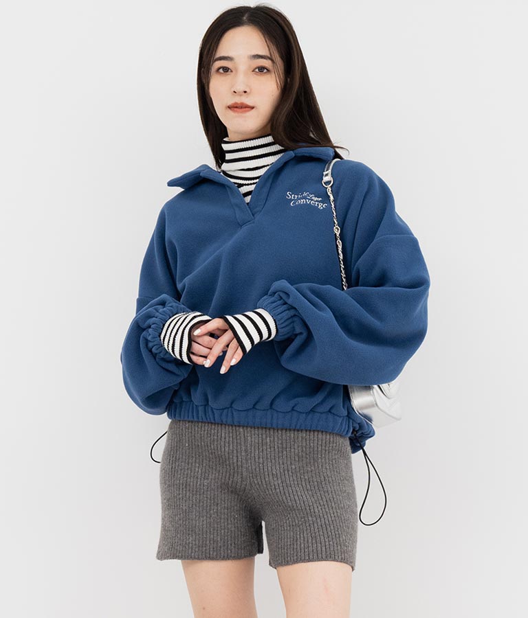 英字刺繍 スキッパー フリース トップス【別売りSETUP】 793-9055