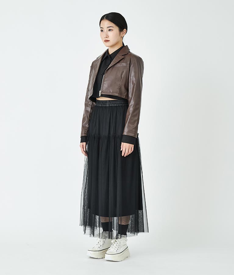 フェイクレザークロップドジャケット 30-4077
