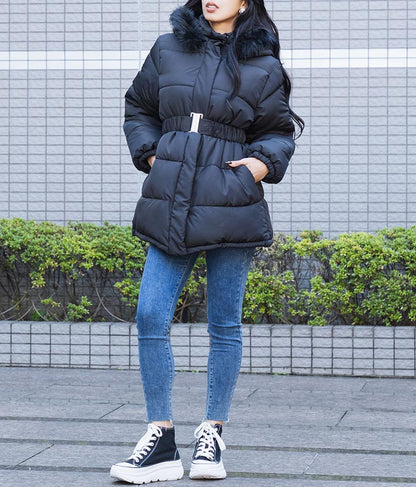 ベルト付き フェイクファーフード 中綿 コート 496-2581