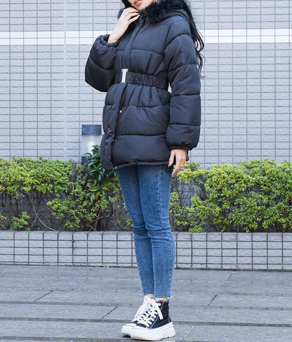 ベルト付き フェイクファーフード 中綿 コート 496-2581