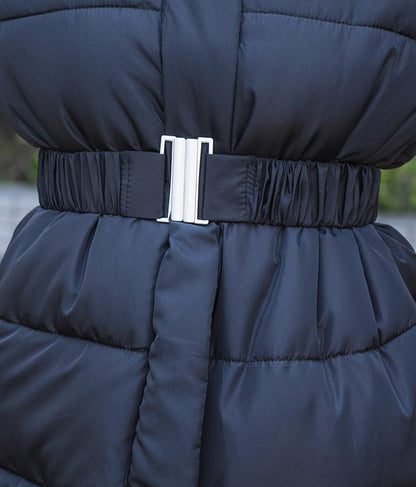 ベルト付き フェイクファーフード 中綿 コート 496-2581