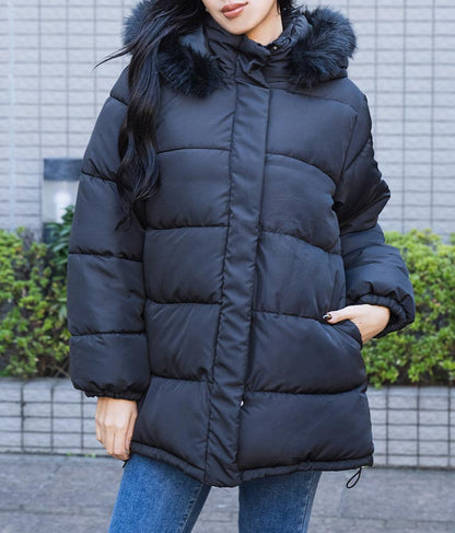 ベルト付き フェイクファーフード 中綿 コート 496-2581