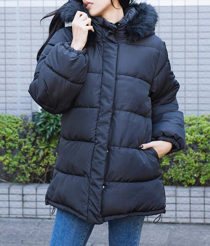 ベルト付き フェイクファーフード 中綿 コート 496-2581