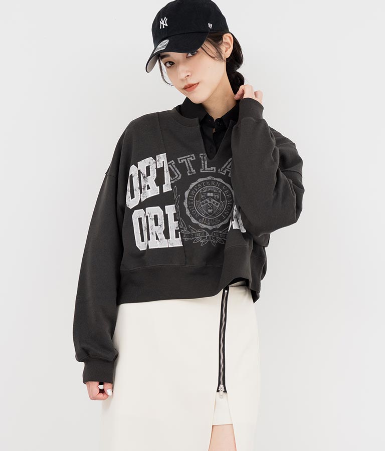 キーネック リメイク デザイン 裏毛 スウェット トレーナー 793-9100