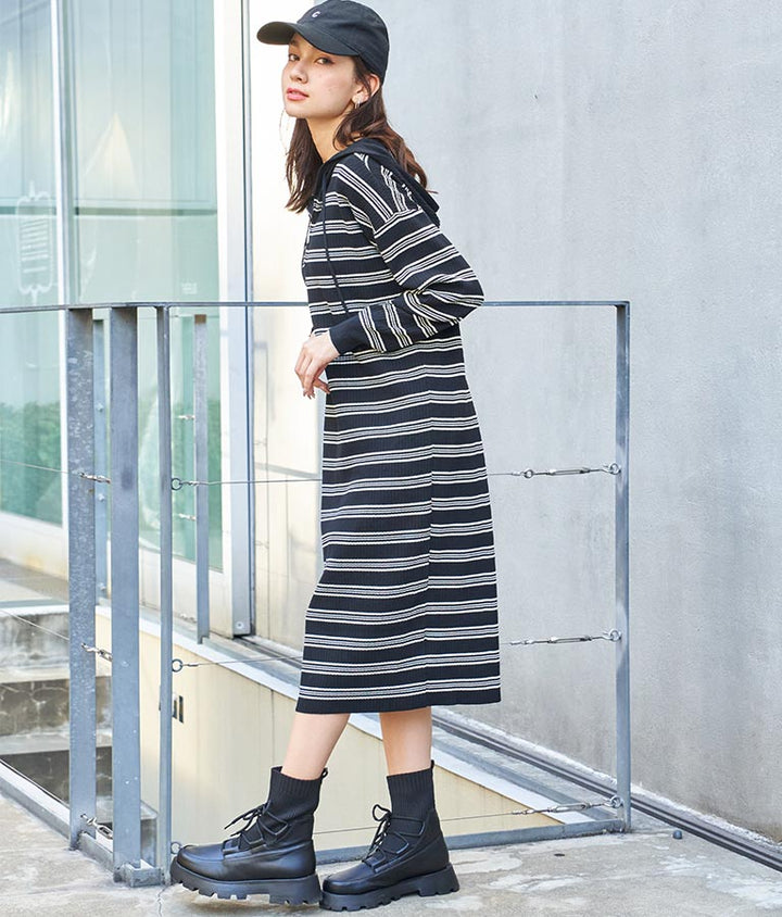 ハーフジップ ボーダー ニット ワンピース 557-5854