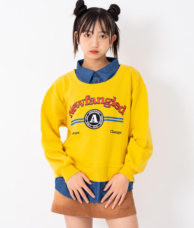 シャツフェイク レイヤード 裏毛 スウェット トレーナー 913-7354