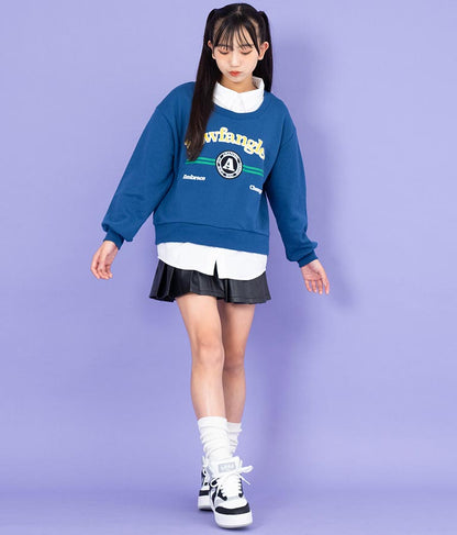 シャツフェイク レイヤード 裏毛 スウェット トレーナー 913-7354