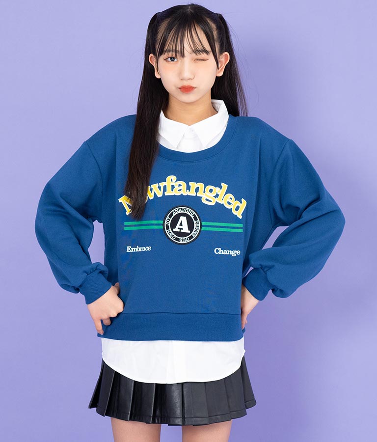 シャツフェイク レイヤード 裏毛 スウェット トレーナー 913-7354