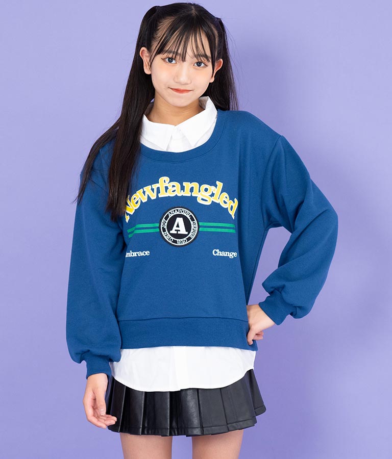 シャツフェイク レイヤード 裏毛 スウェット トレーナー 913-7354