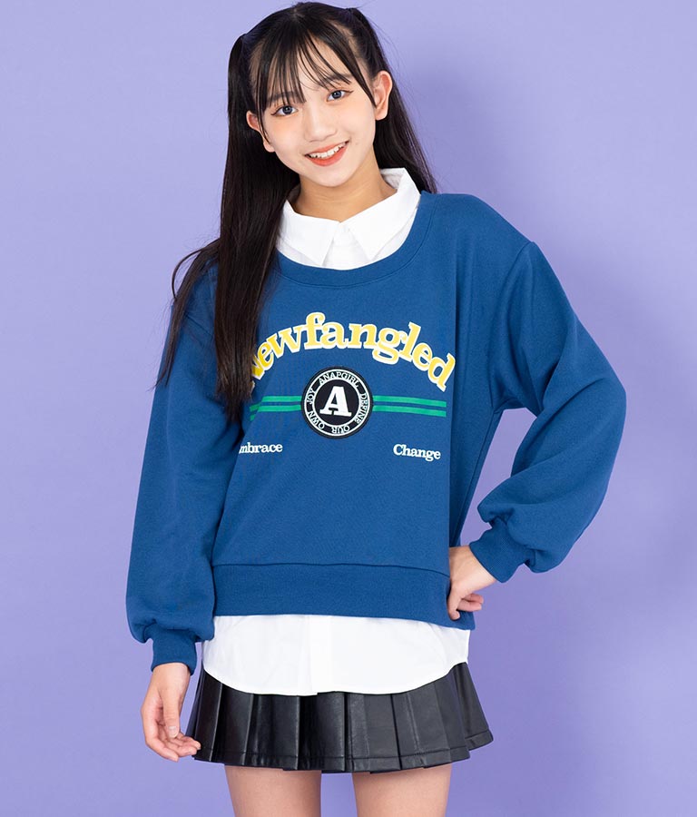 シャツフェイク レイヤード 裏毛 スウェット トレーナー 913-7354