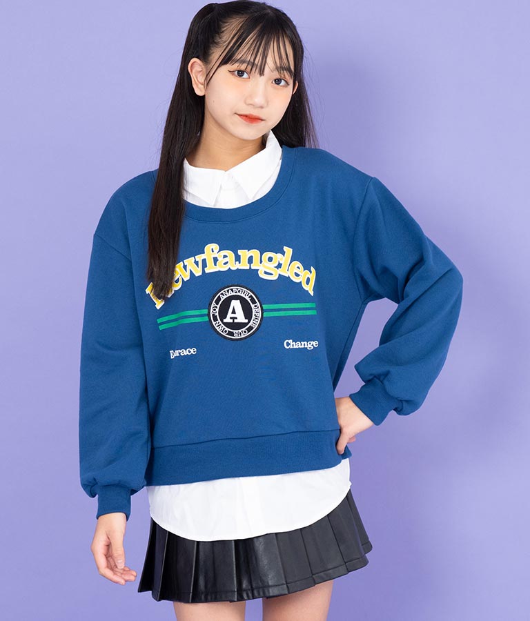 シャツフェイク レイヤード 裏毛 スウェット トレーナー 913-7354