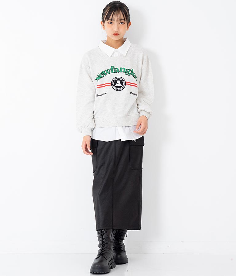 シャツフェイク レイヤード 裏毛 スウェット トレーナー 913-7354