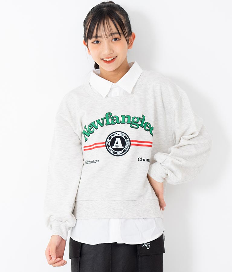 シャツフェイク レイヤード 裏毛 スウェット トレーナー 913-7354