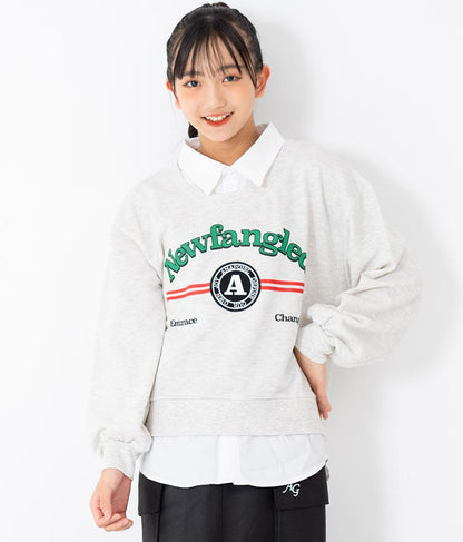 シャツフェイク レイヤード 裏毛 スウェット トレーナー 913-7354