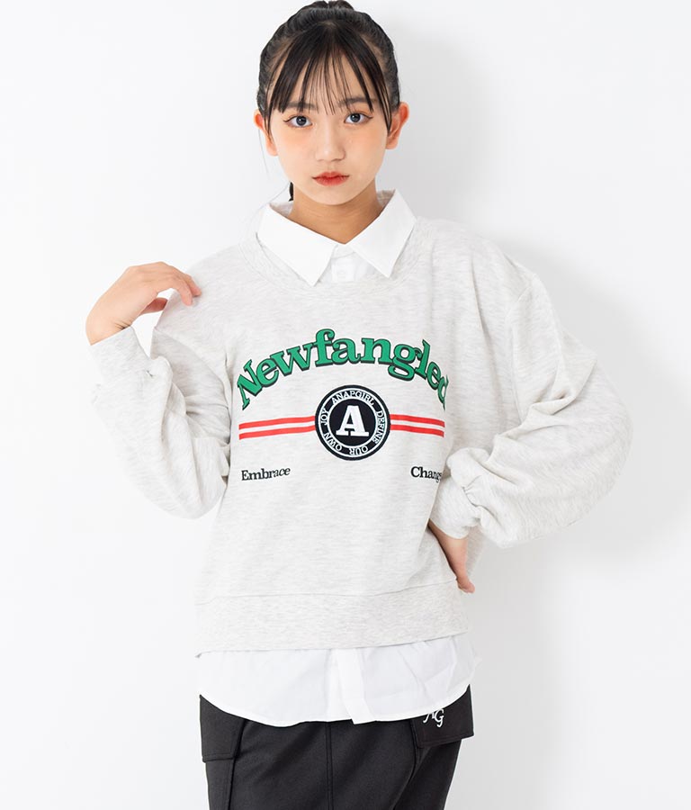 シャツフェイク レイヤード 裏毛 スウェット トレーナー 913-7354