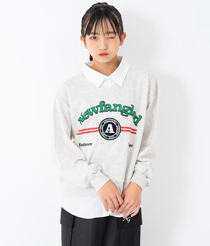 シャツフェイク レイヤード 裏毛 スウェット トレーナー 913-7354