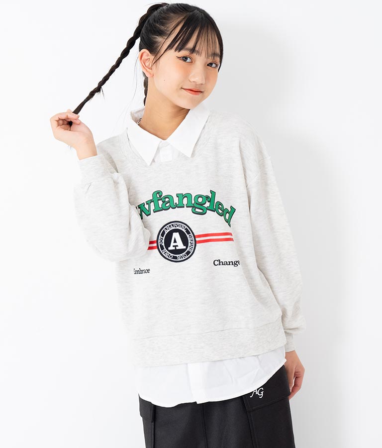 シャツフェイク レイヤード 裏毛 スウェット トレーナー 913-7354