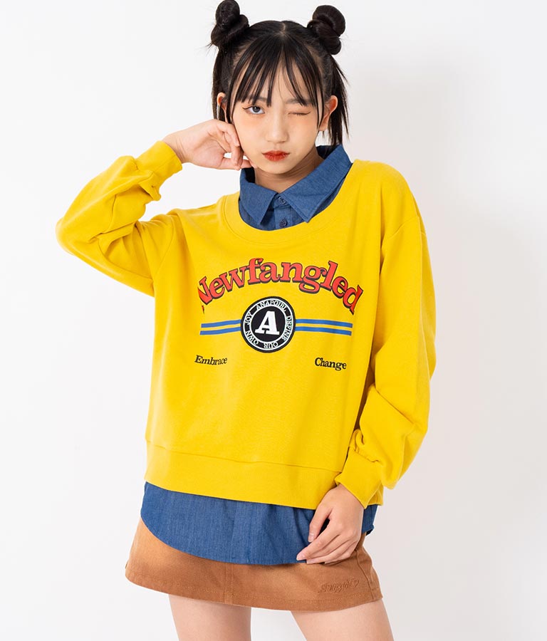 シャツフェイク レイヤード 裏毛 スウェット トレーナー 913-7354