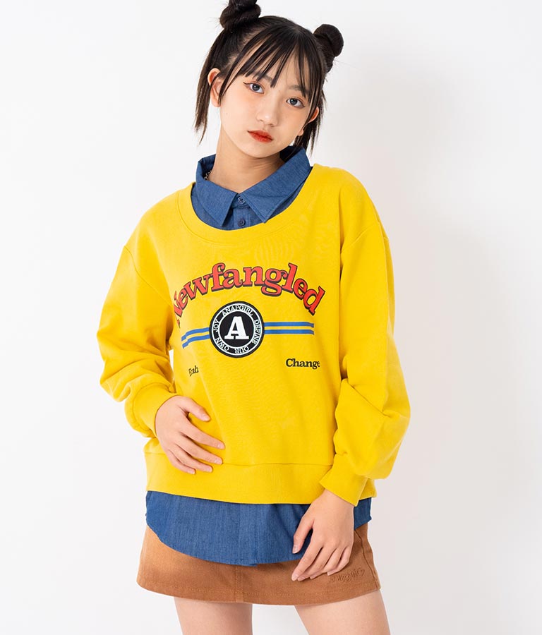 シャツフェイク レイヤード 裏毛 スウェット トレーナー 913-7354