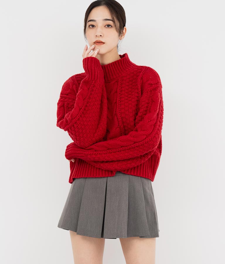 ケーブル編み ハイネック ニット トップス 793-9102