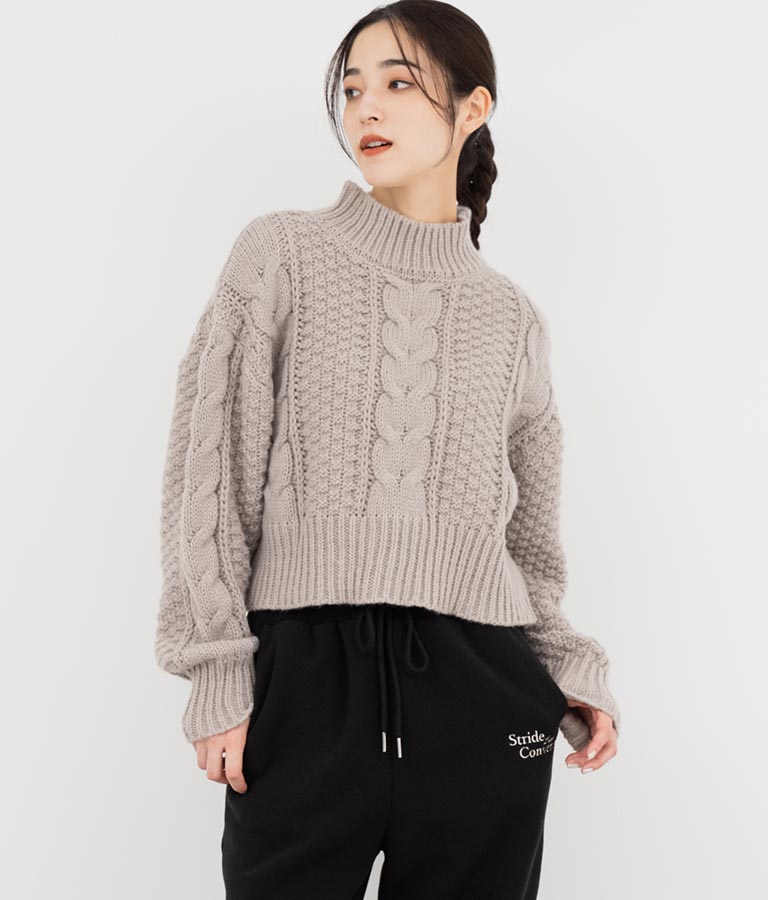 ケーブル編み ハイネック ニット トップス 793-9102