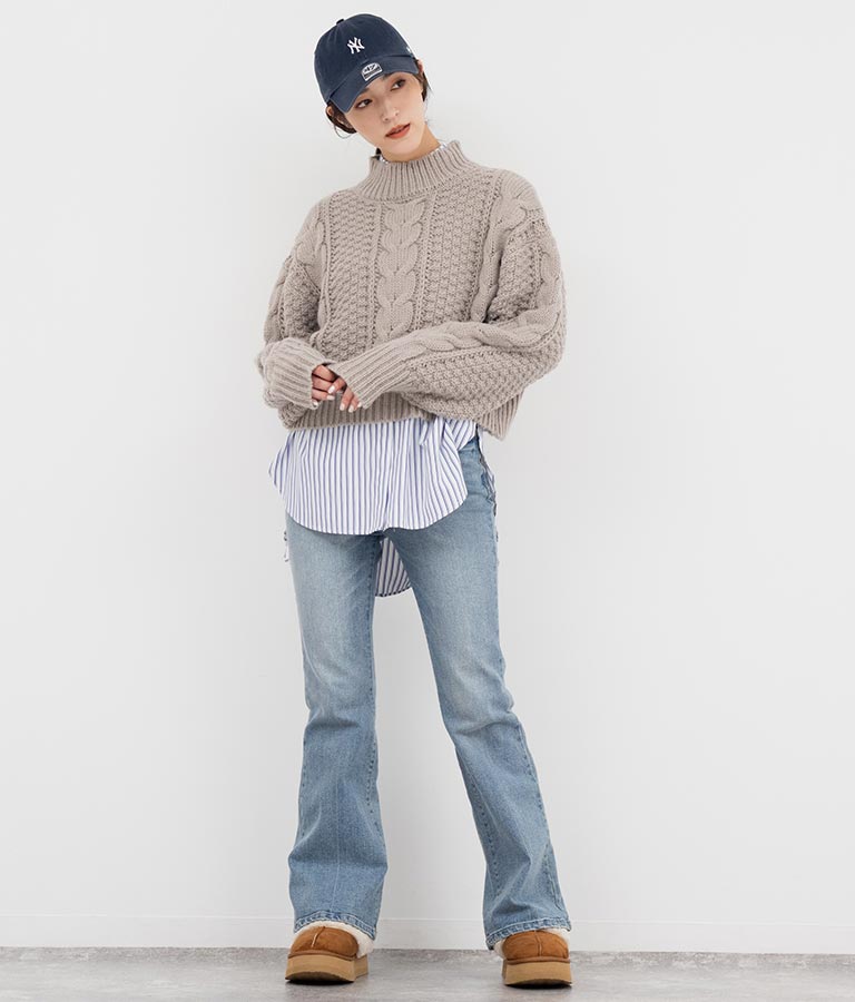 ケーブル編み ハイネック ニット トップス 793-9102