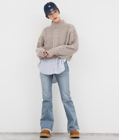 ケーブル編み ハイネック ニット トップス 793-9102