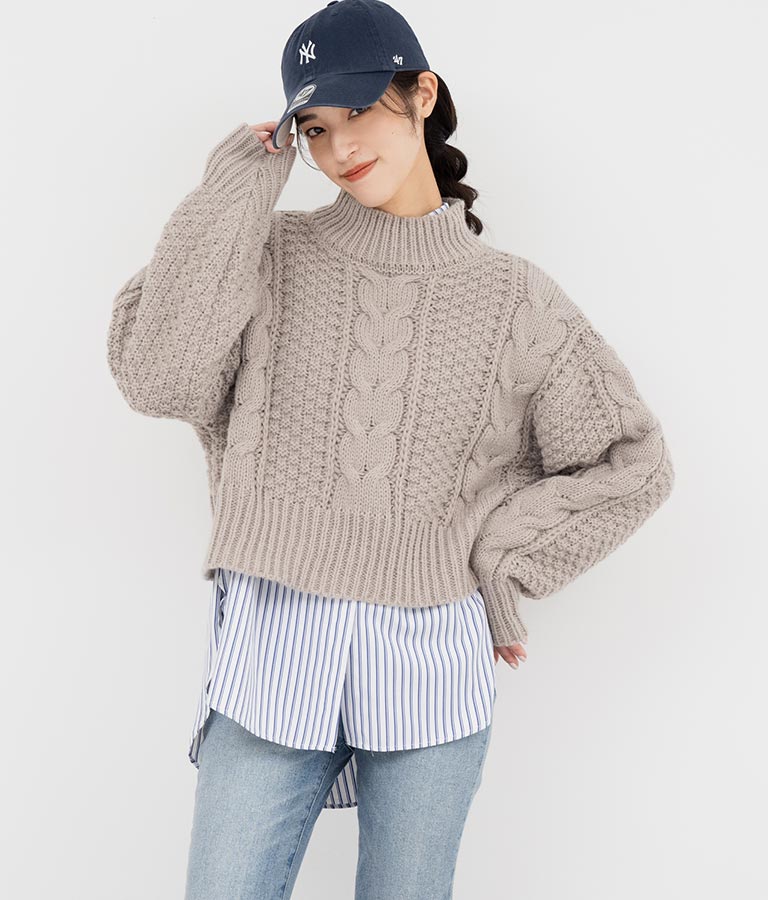 ケーブル編み ハイネック ニット トップス 793-9102
