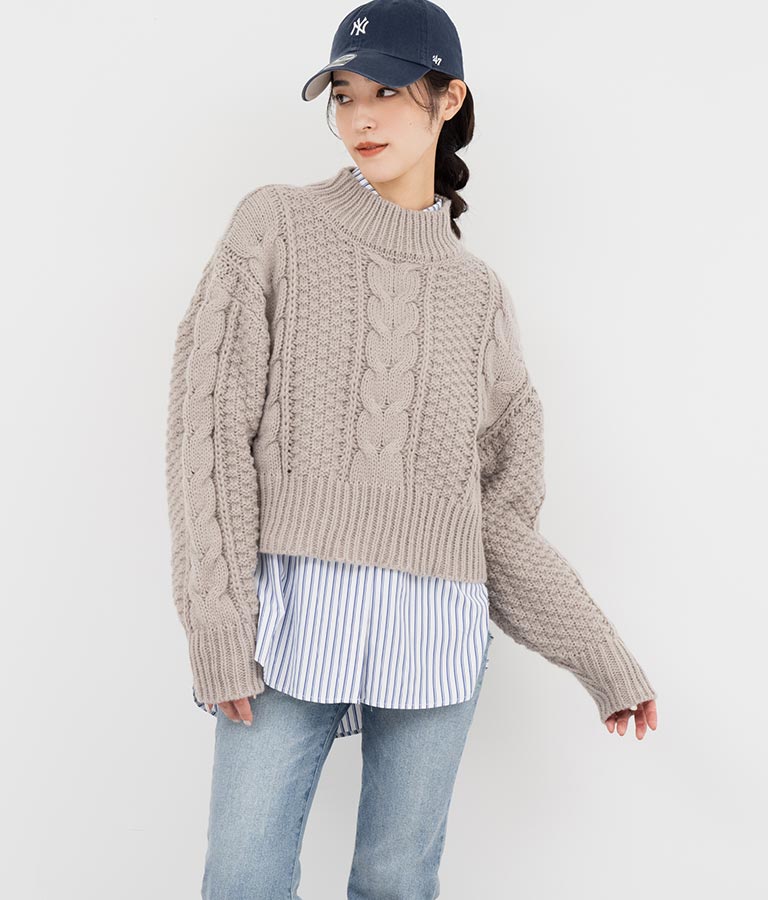 ケーブル編み ハイネック ニット トップス 793-9102