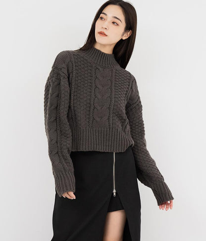 ケーブル編み ハイネック ニット トップス 793-9102