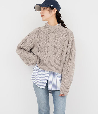 ケーブル編み ハイネック ニット トップス 793-9102