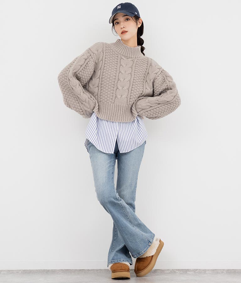 ケーブル編み ハイネック ニット トップス 793-9102