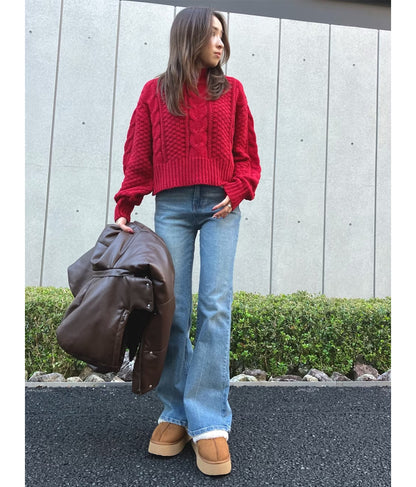 ケーブル編み ハイネック ニット トップス 793-9102