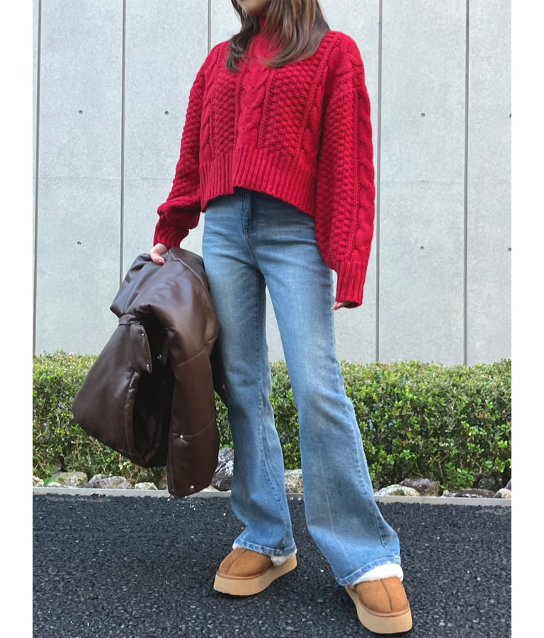 ケーブル編み ハイネック ニット トップス 793-9102