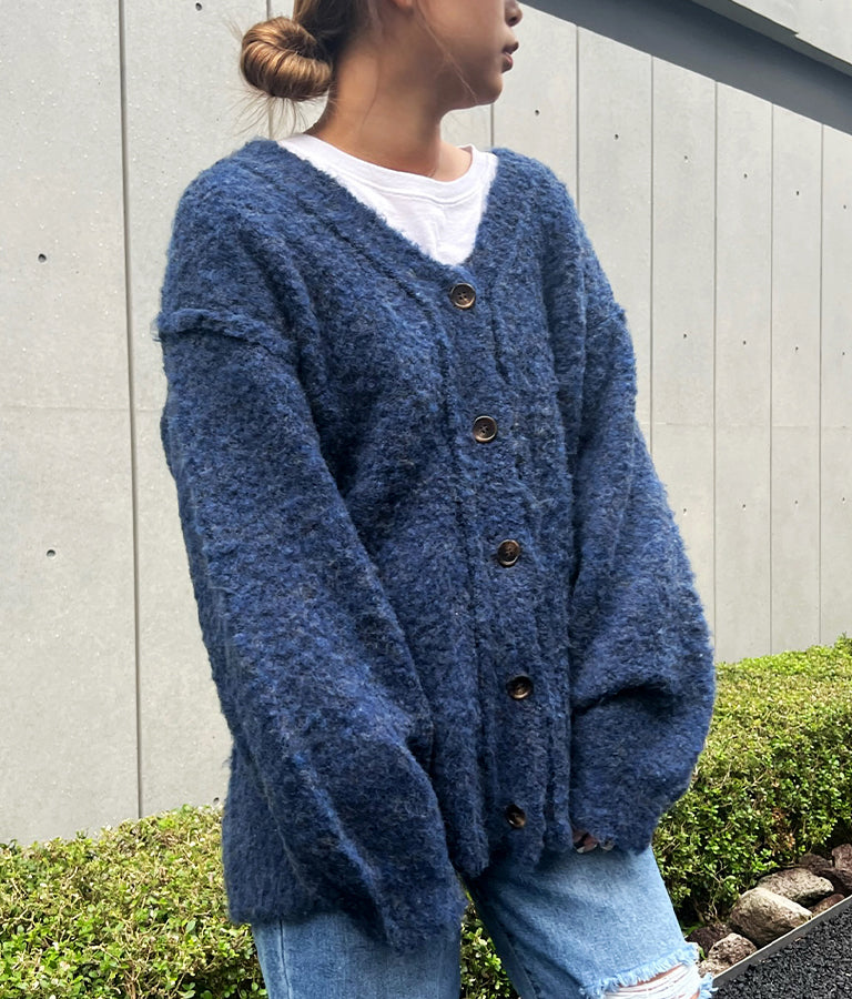 ブークレ ループヤーン 起毛 MIX ニット カーディガン 854-5743