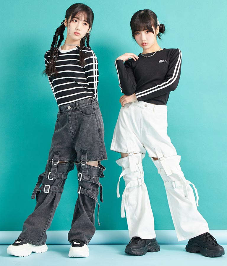 4WAY ジップ 付き セパレート デニム ワイド パンツ 912-7215