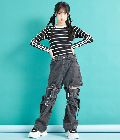 4WAY ジップ 付き セパレート デニム ワイド パンツ 912-7215